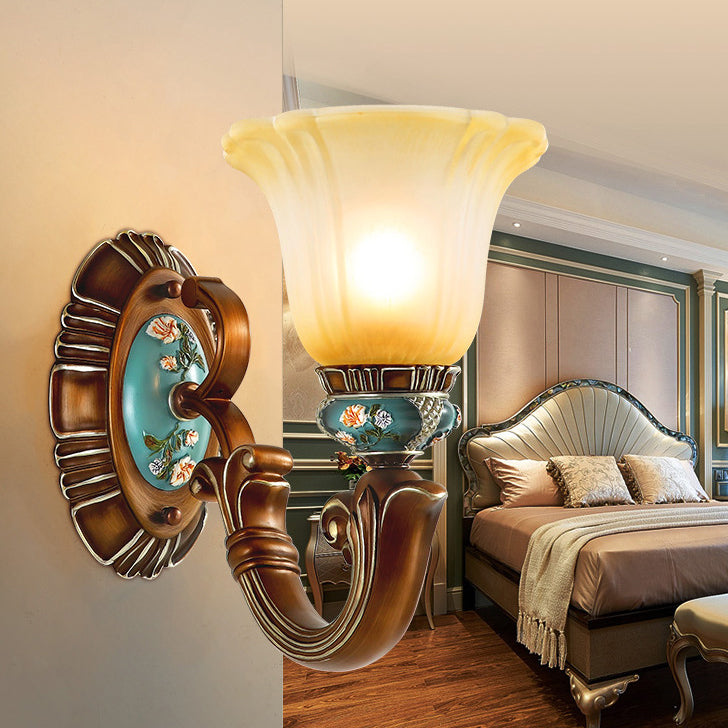Flower Resin Iron Glass 1-Light Wall Sconce Lamp