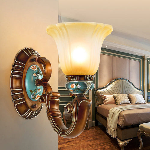 Flower Resin Iron Glass 1-Light Wall Sconce Lamp