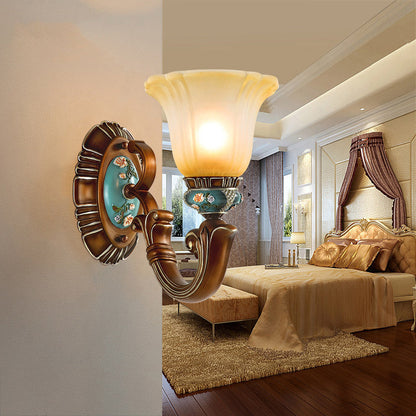Flower Resin Iron Glass 1-Light Wall Sconce Lamp
