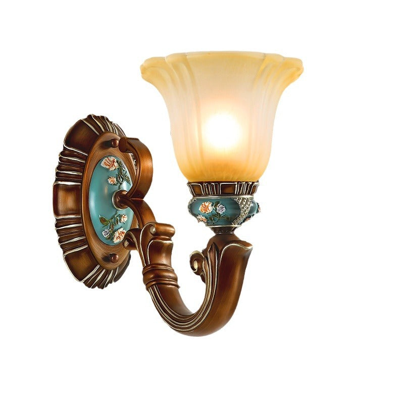Flower Resin Iron Glass 1-Light Wall Sconce Lamp
