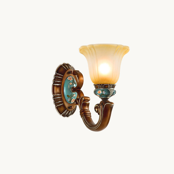 Flower Resin Iron Glass 1-Light Wall Sconce Lamp