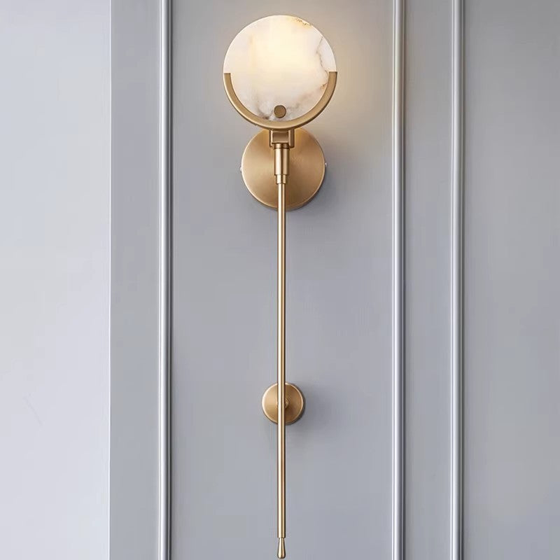 Scandinavian Round Copper Marble 1-Light Wall Sconce Lamp