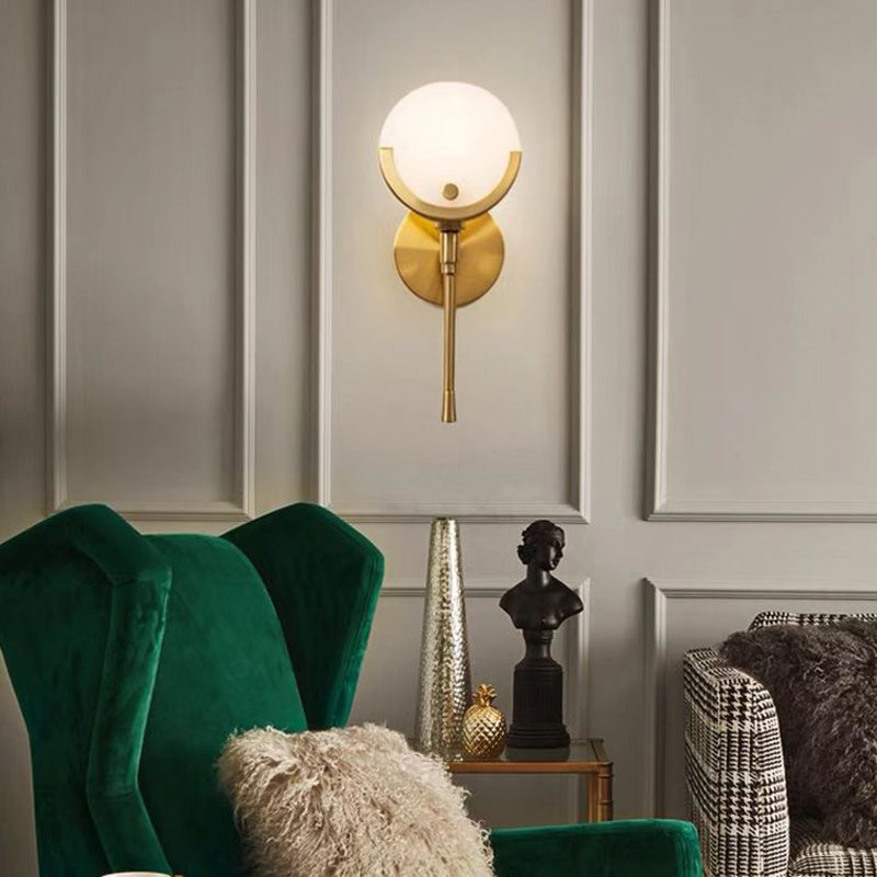 Scandinavian Round Copper Marble 1-Light Wall Sconce Lamp