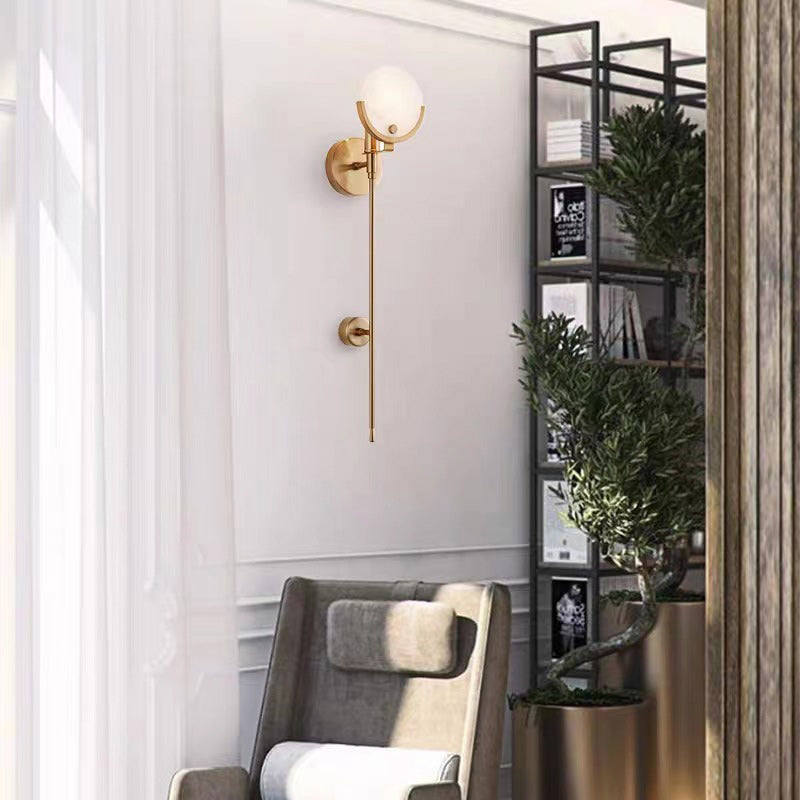 Scandinavian Round Copper Marble 1-Light Wall Sconce Lamp