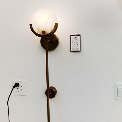 Scandinavian Round Copper Marble 1-Light Wall Sconce Lamp