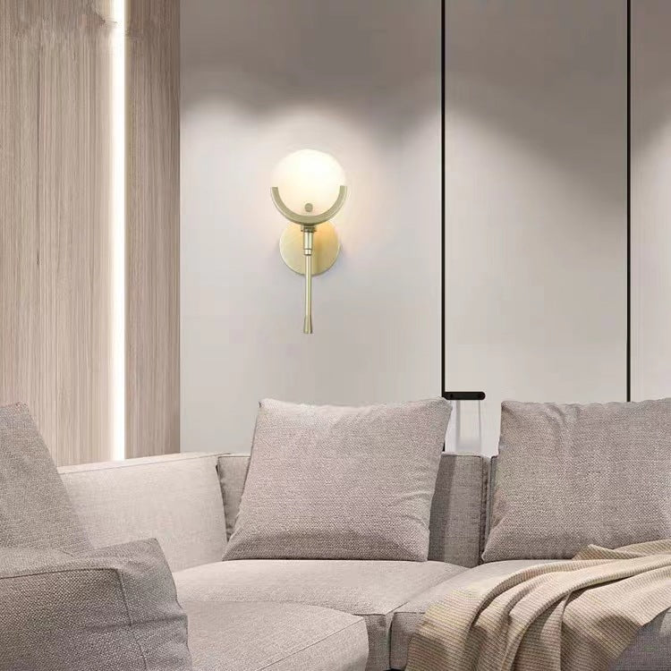 Scandinavian Round Copper Marble 1-Light Wall Sconce Lamp