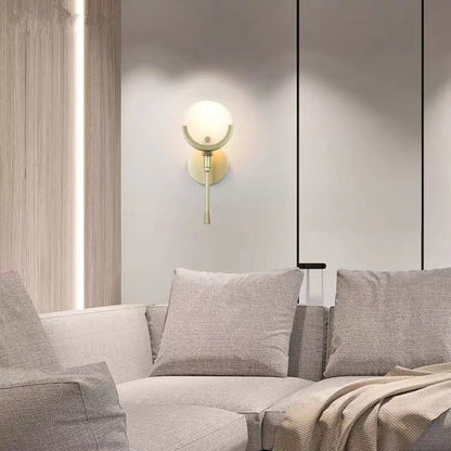 Scandinavian Round Copper Marble 1-Light Wall Sconce Lamp