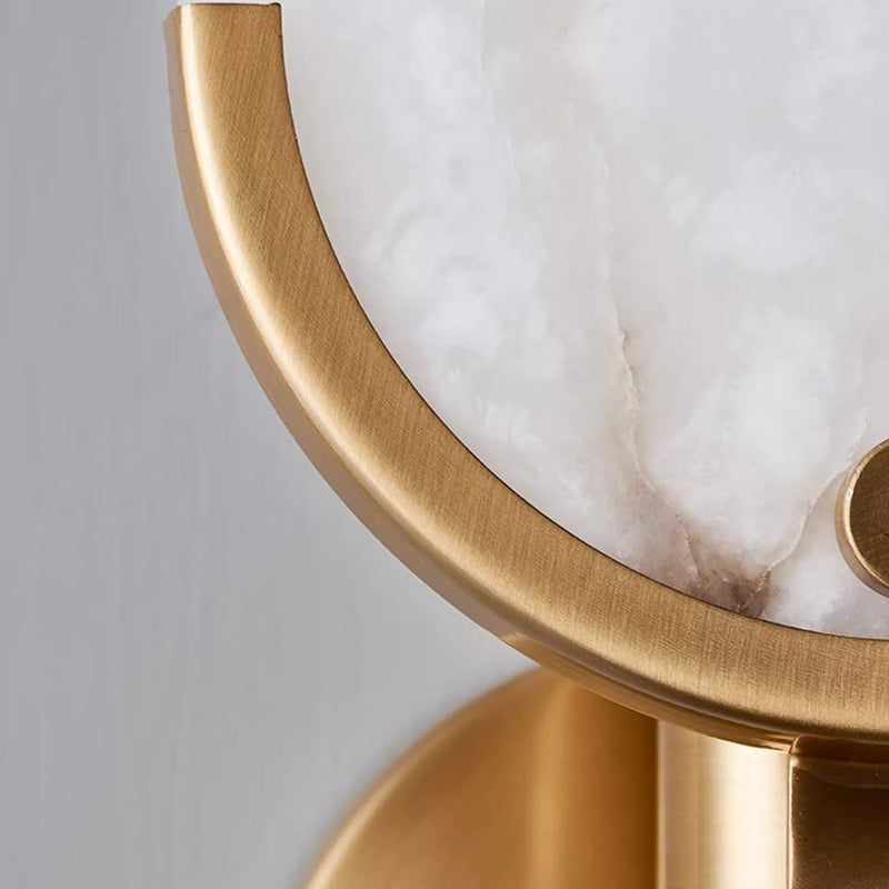 Scandinavian Round Copper Marble 1-Light Wall Sconce Lamp