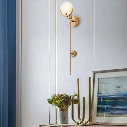 Scandinavian Round Copper Marble 1-Light Wall Sconce Lamp