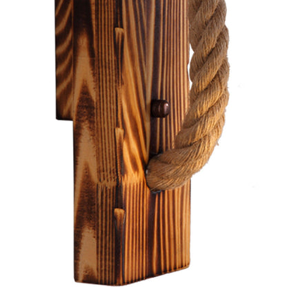 Rectangle Solid Wood Hemp Rope 1-Light Wall Sconce Lamp
