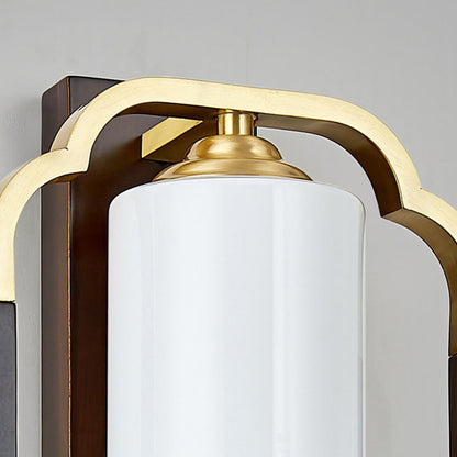 Chinese Walnut Copper Glass 1-Light Wall Sconce Lamp