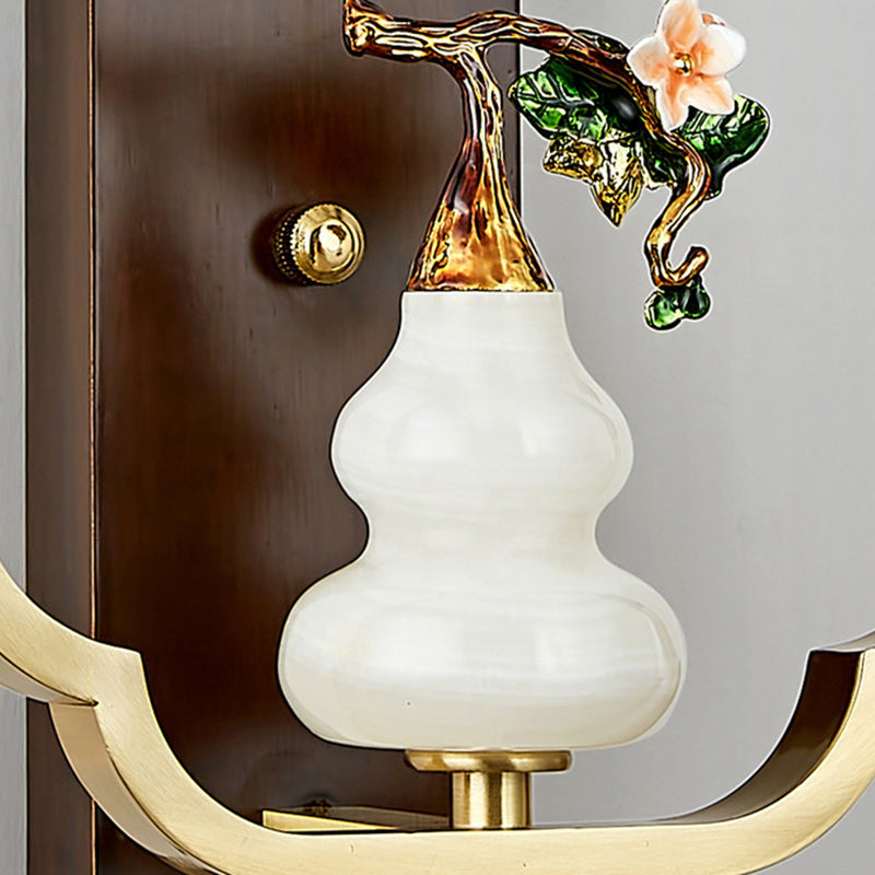 Chinese Walnut Copper Glass 1-Light Wall Sconce Lamp