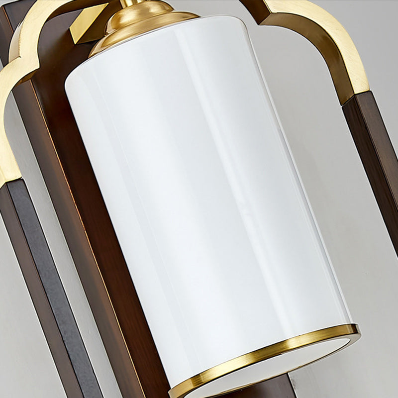 Chinese Walnut Copper Glass 1-Light Wall Sconce Lamp