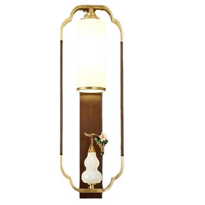 Chinese Walnut Copper Glass 1-Light Wall Sconce Lamp