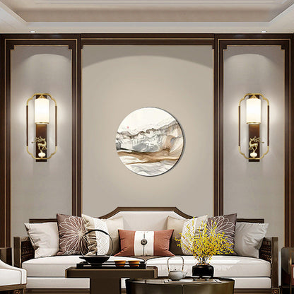 Chinese Walnut Copper Glass 1-Light Wall Sconce Lamp
