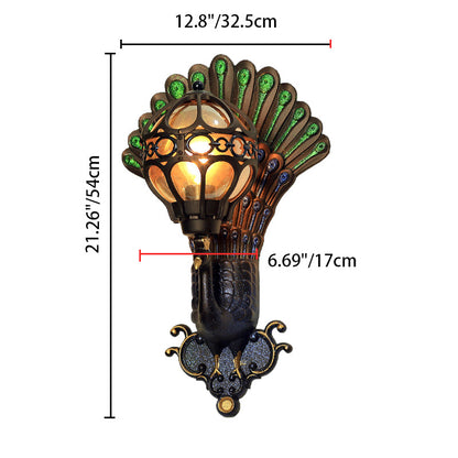 Peacock Aluminum Metal Glass 1-Light Wall Sconce Lamp
