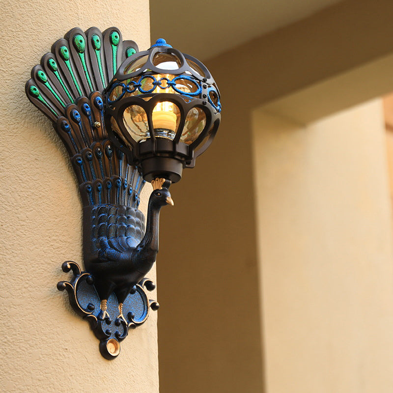 Peacock Aluminum Metal Glass 1-Light Wall Sconce Lamp