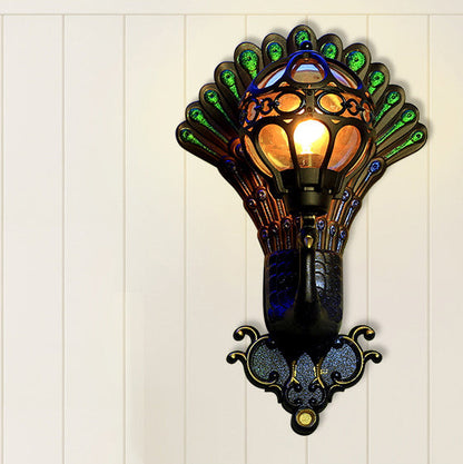 Peacock Aluminum Metal Glass 1-Light Wall Sconce Lamp