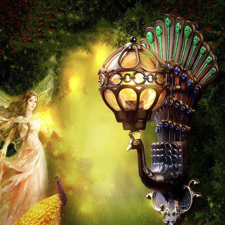 Peacock Aluminum Metal Glass 1-Light Wall Sconce Lamp