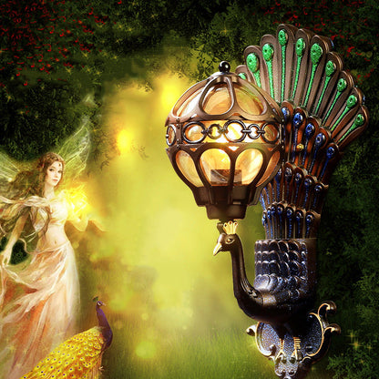 Peacock Aluminum Metal Glass 1-Light Wall Sconce Lamp