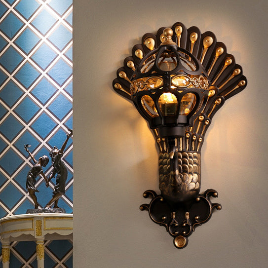 Peacock Aluminum Metal Glass 1-Light Wall Sconce Lamp