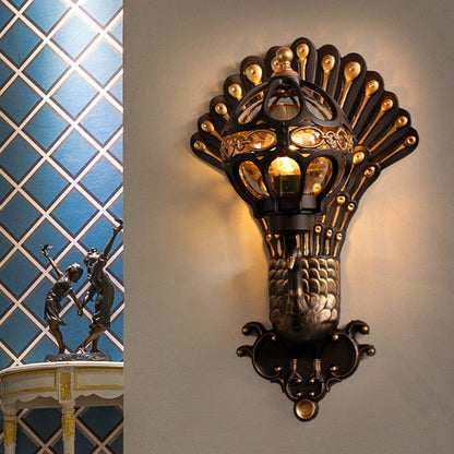 Peacock Aluminum Metal Glass 1-Light Wall Sconce Lamp