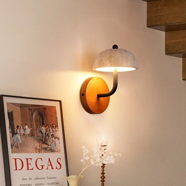 Japanese Yellow Travertine Walnut LED Wall Sconce Lamp