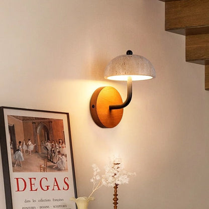 Japanese Yellow Travertine Walnut LED Wall Sconce Lamp