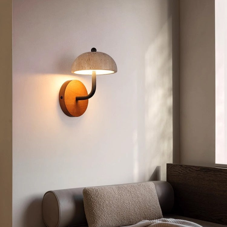 Japanese Yellow Travertine Walnut LED Wall Sconce Lamp