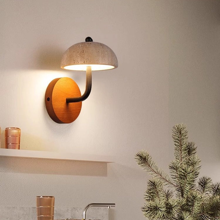 Japanese Yellow Travertine Walnut LED Wall Sconce Lamp