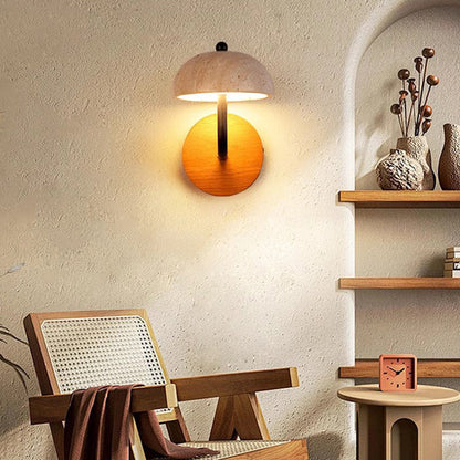 Japanese Yellow Travertine Walnut LED Wall Sconce Lamp