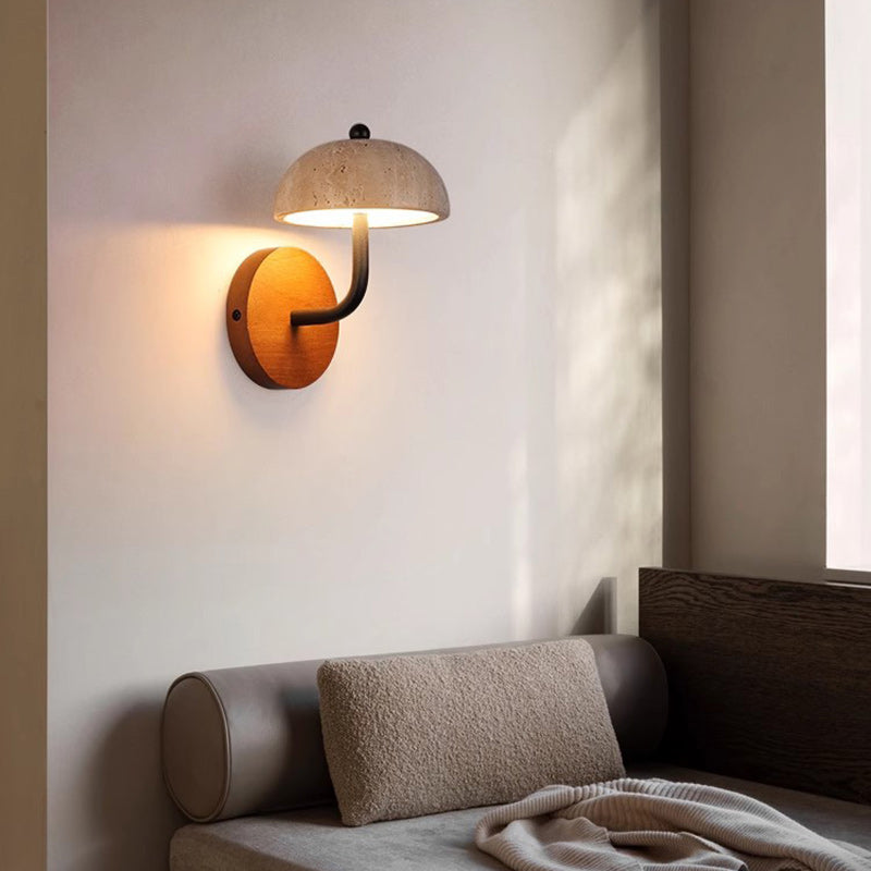 Japanese Yellow Travertine Walnut LED Wall Sconce Lamp