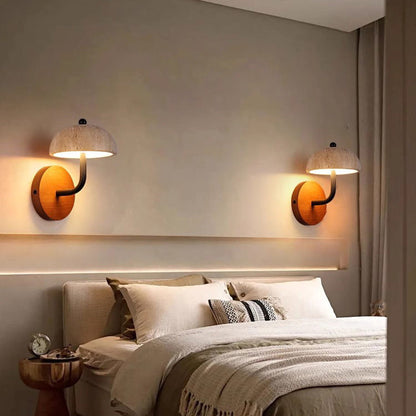 Japanese Yellow Travertine Walnut LED Wall Sconce Lamp