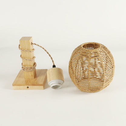 Japanese Sphere Solid Wood Rattan 1-Light Wall Sconce Lamp