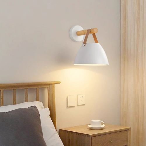 Minimalist Dome Iron Rubberwood 1-Light Wall Sconce Lamp