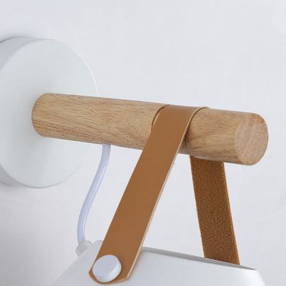 Minimalist Dome Iron Rubberwood 1-Light Wall Sconce Lamp