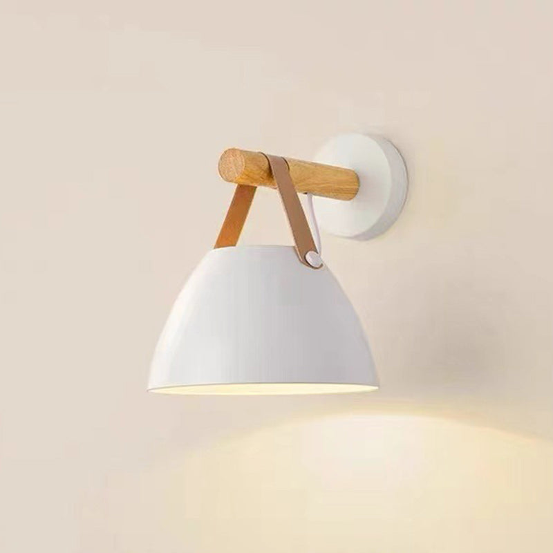 Minimalist Dome Iron Rubberwood 1-Light Wall Sconce Lamp