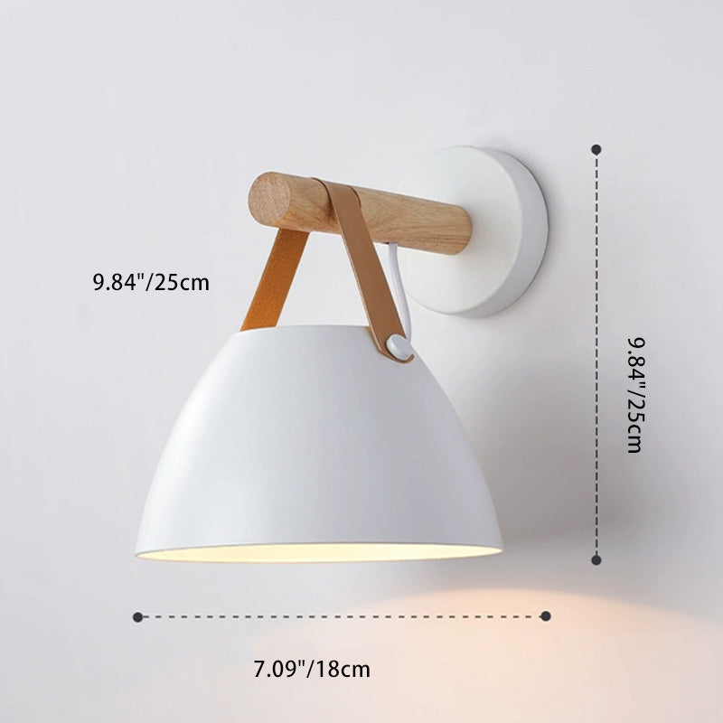 Minimalist Dome Iron Rubberwood 1-Light Wall Sconce Lamp