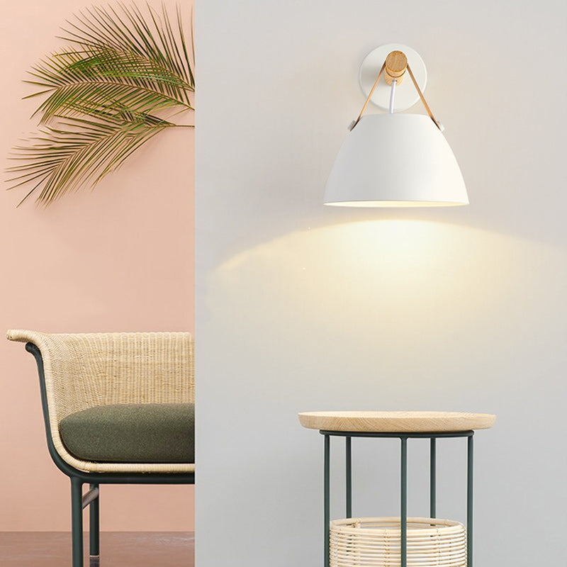 Minimalist Dome Iron Rubberwood 1-Light Wall Sconce Lamp