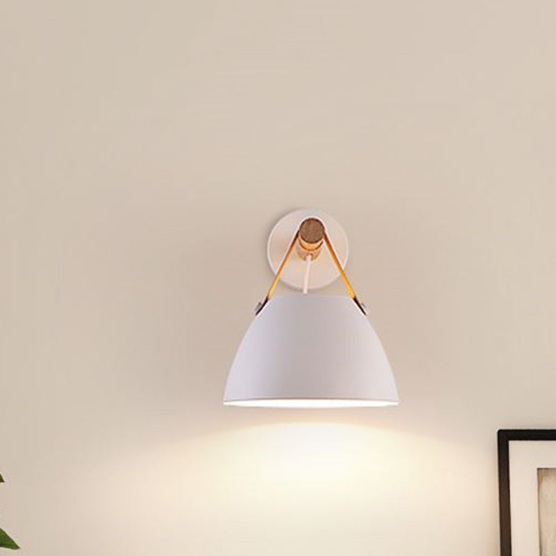 Minimalist Dome Iron Rubberwood 1-Light Wall Sconce Lamp