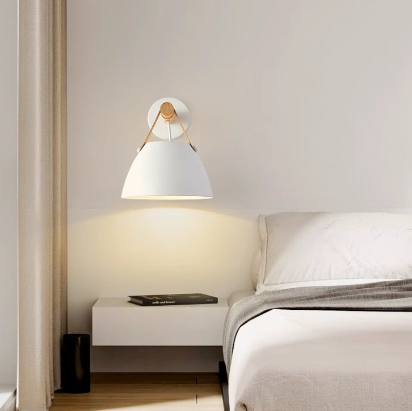 Minimalist Dome Iron Rubberwood 1-Light Wall Sconce Lamp