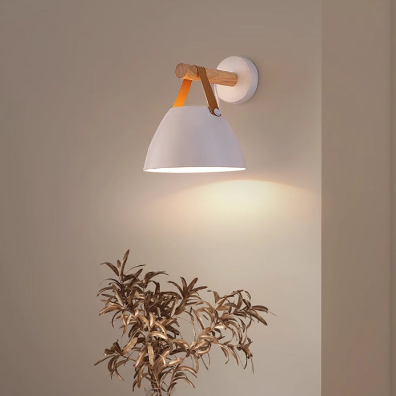 Minimalist Dome Iron Rubberwood 1-Light Wall Sconce Lamp
