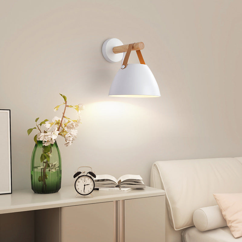 Minimalist Dome Iron Rubberwood 1-Light Wall Sconce Lamp