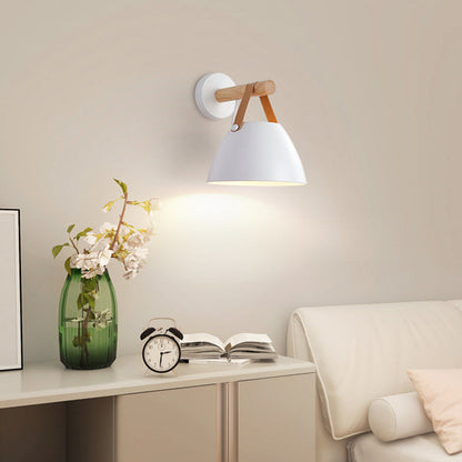 Minimalist Dome Iron Rubberwood 1-Light Wall Sconce Lamp
