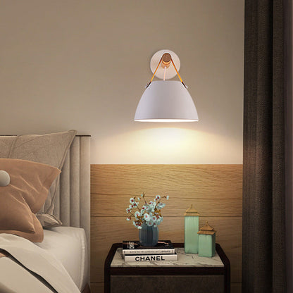 Minimalist Dome Iron Rubberwood 1-Light Wall Sconce Lamp