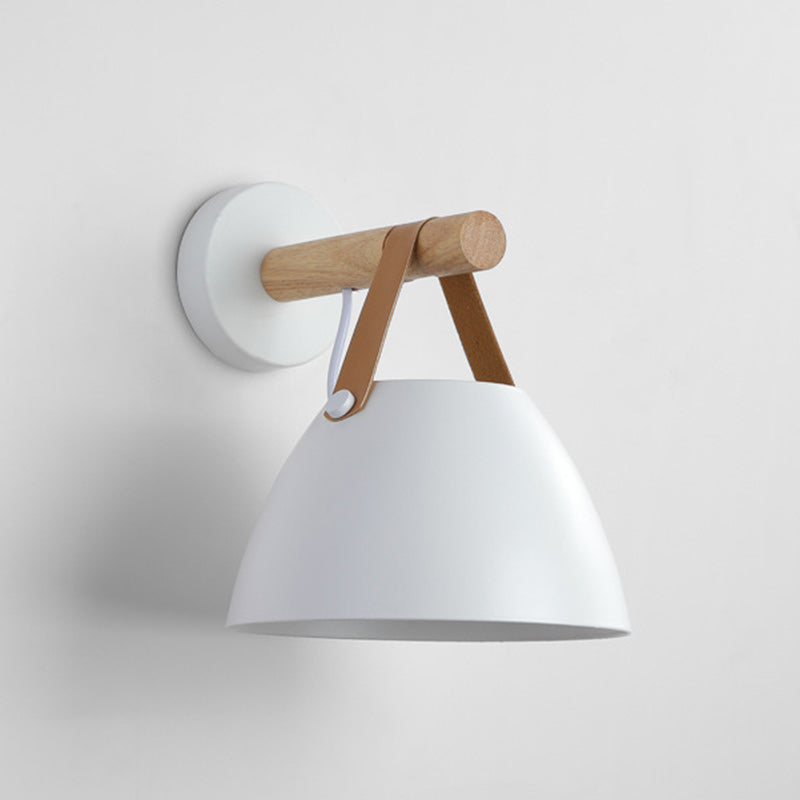 Minimalist Dome Iron Rubberwood 1-Light Wall Sconce Lamp