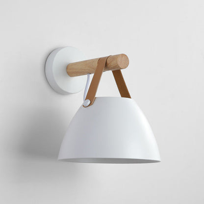 Minimalist Dome Iron Rubberwood 1-Light Wall Sconce Lamp