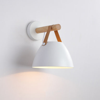 Minimalist Dome Iron Rubberwood 1-Light Wall Sconce Lamp
