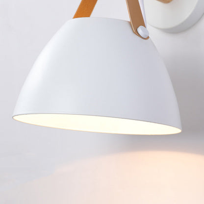 Minimalist Dome Iron Rubberwood 1-Light Wall Sconce Lamp