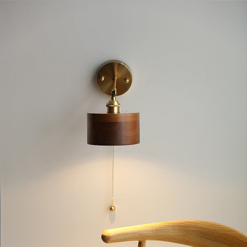 Japanese Cylinder Copper Walnut 1-Light Wall Sconce Lamp